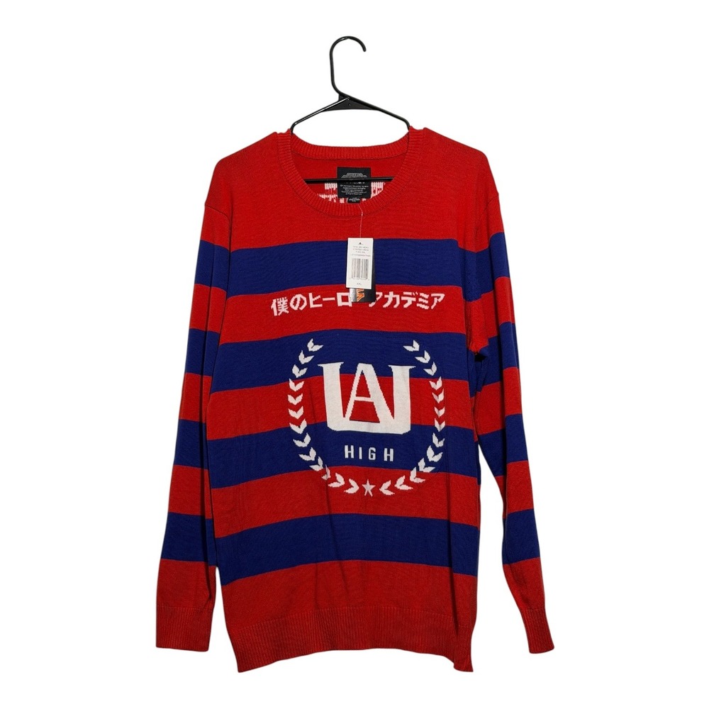 My Hero Academia UA High Crest Striped Pull Over Crewneck Sweater Mens XXL- NWT